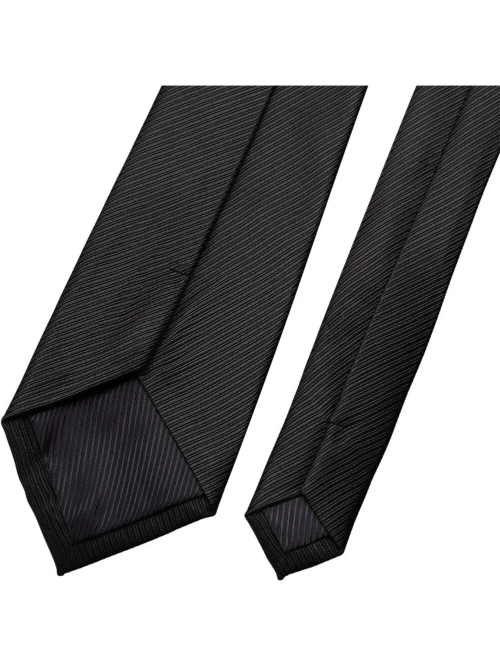 Men's Dark Black Solid Microfiber Plain Formal Silk Necktie For Business Dress